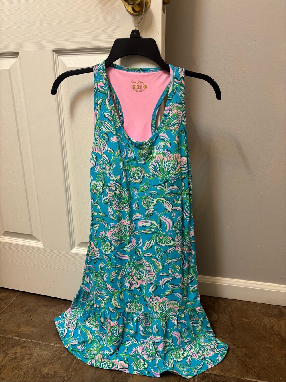 Lilly Pulitzer Turquoise Floral Maxi Dress with Pink Lining